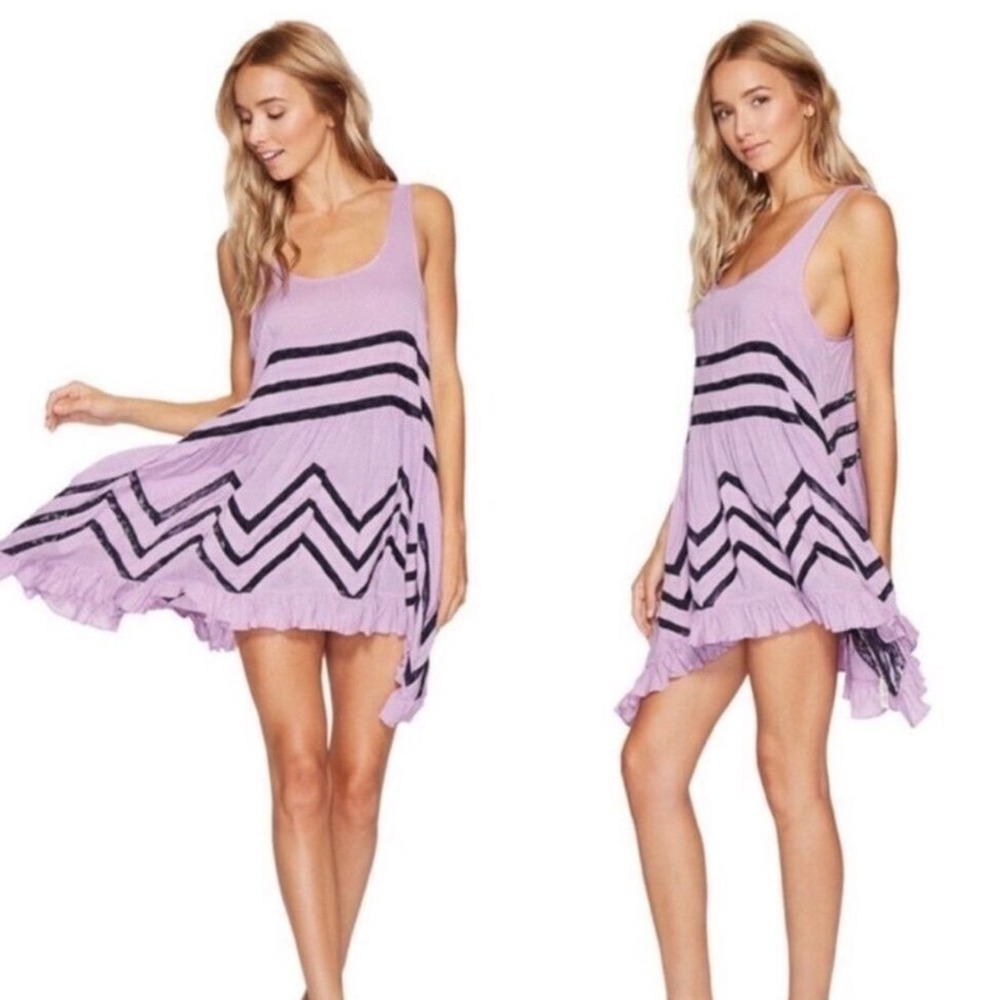 Intimately Free People Trapeze Purple Polka Dot Lace Mini Dress Medium